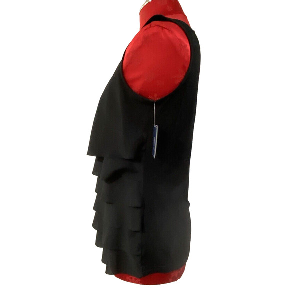 NWT Doncaster Collection Size 6 Dressy Black Tank Top Sleeveless Ruffle Front - Picture 3 of 9